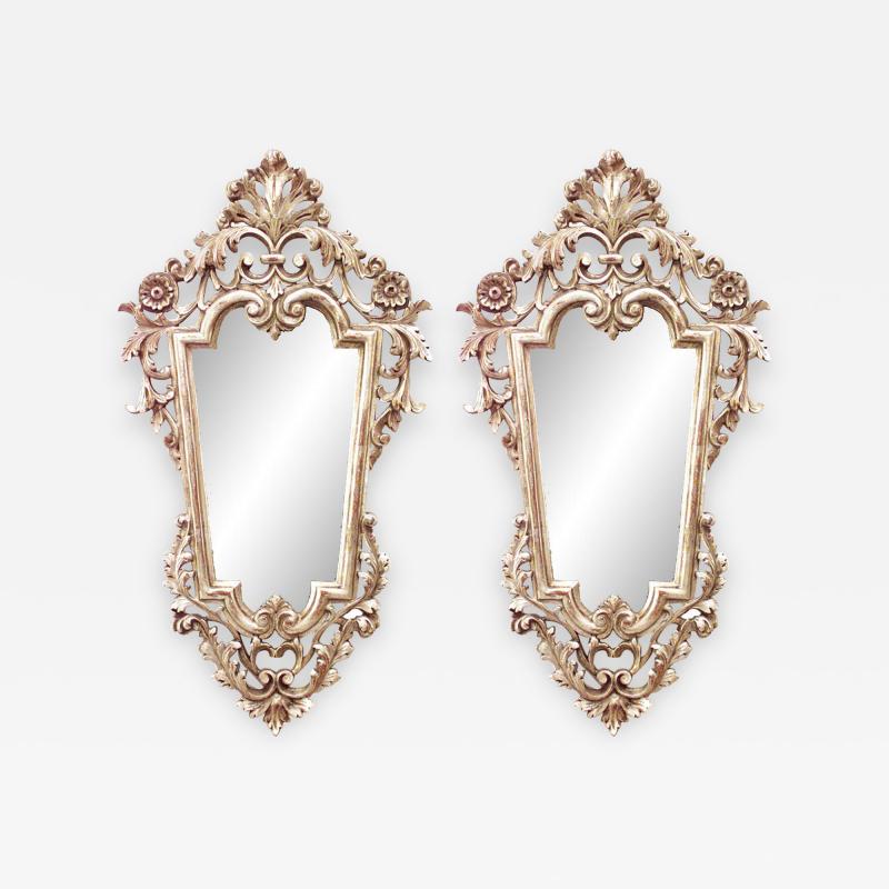 Italian Rococo Style Silver Gilt Carved Wall Mirrors
