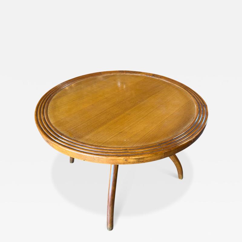 Italian Round Wood Side Table with Curved Four Leg Base