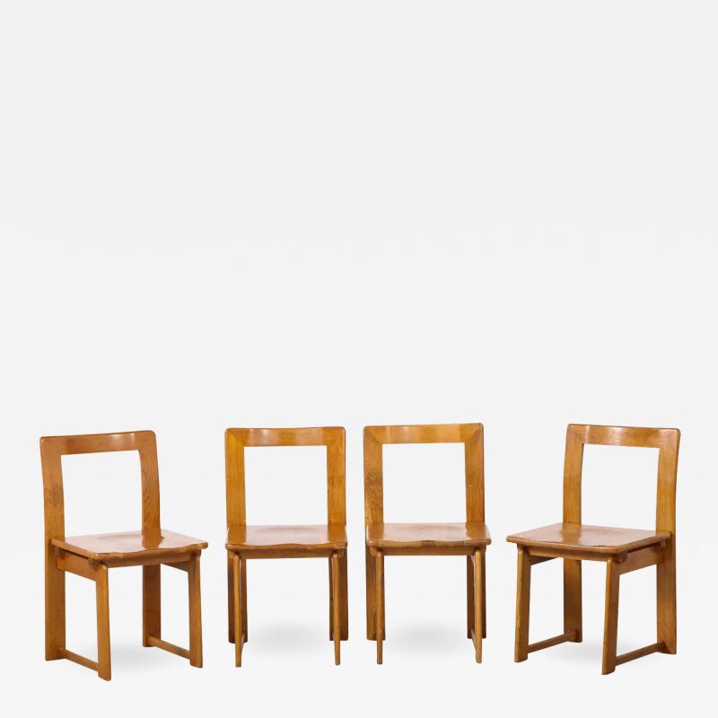 Italian Set of Four Rustic Oak Dining Chairs