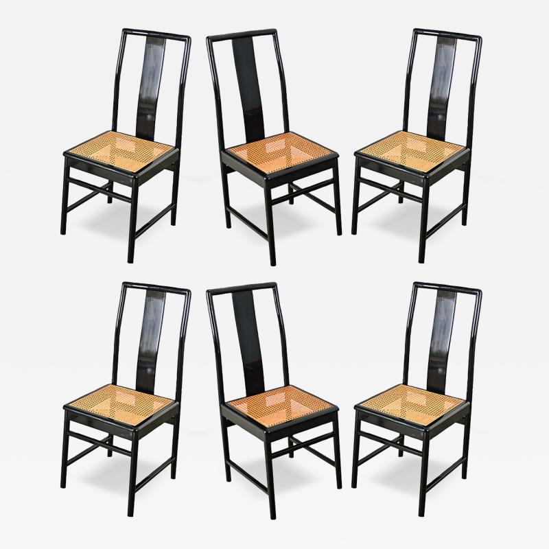 Italian Set of Six Cane Ebonized Dining Chairs
