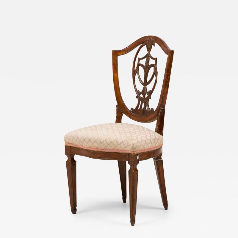 Italian Shield Back Dining Side Chair with Floral Patterned Beige Upholstery