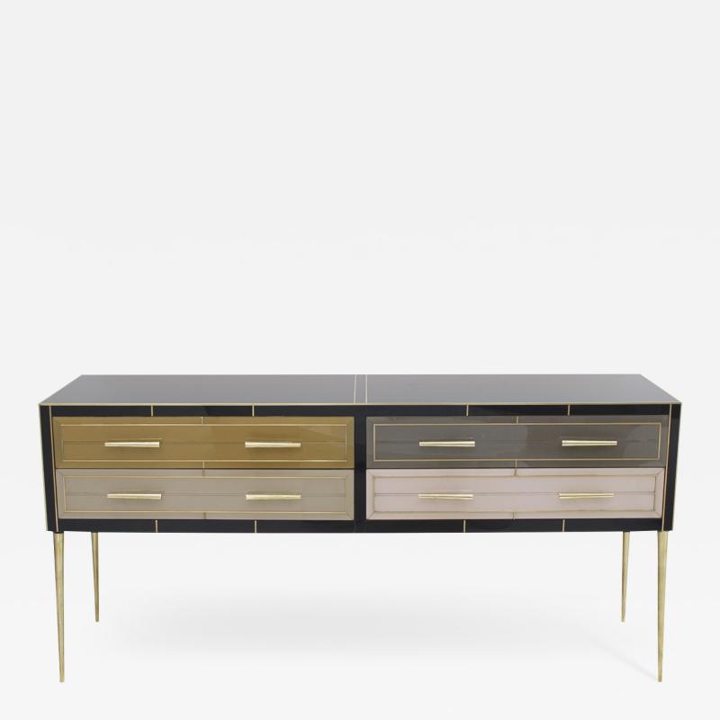 Italian Sideboard Made of Solid Wood and Covered with Colored Glass 1950s