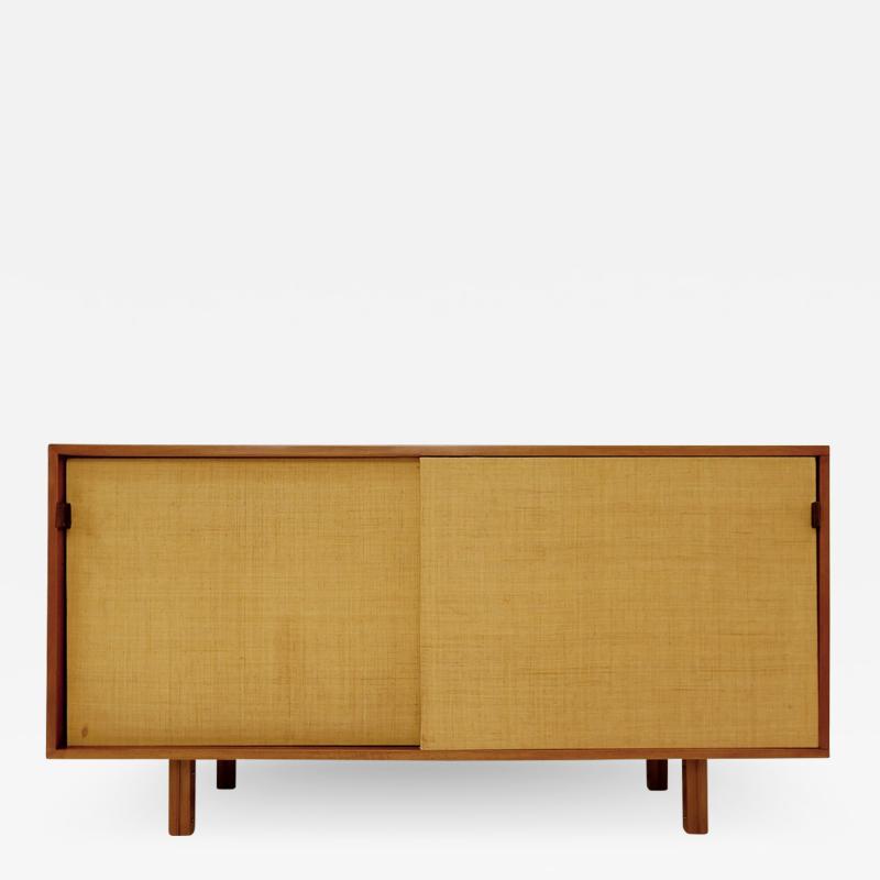 Italian Sideboard With Sliding Doors In Grass Cloth And Leather