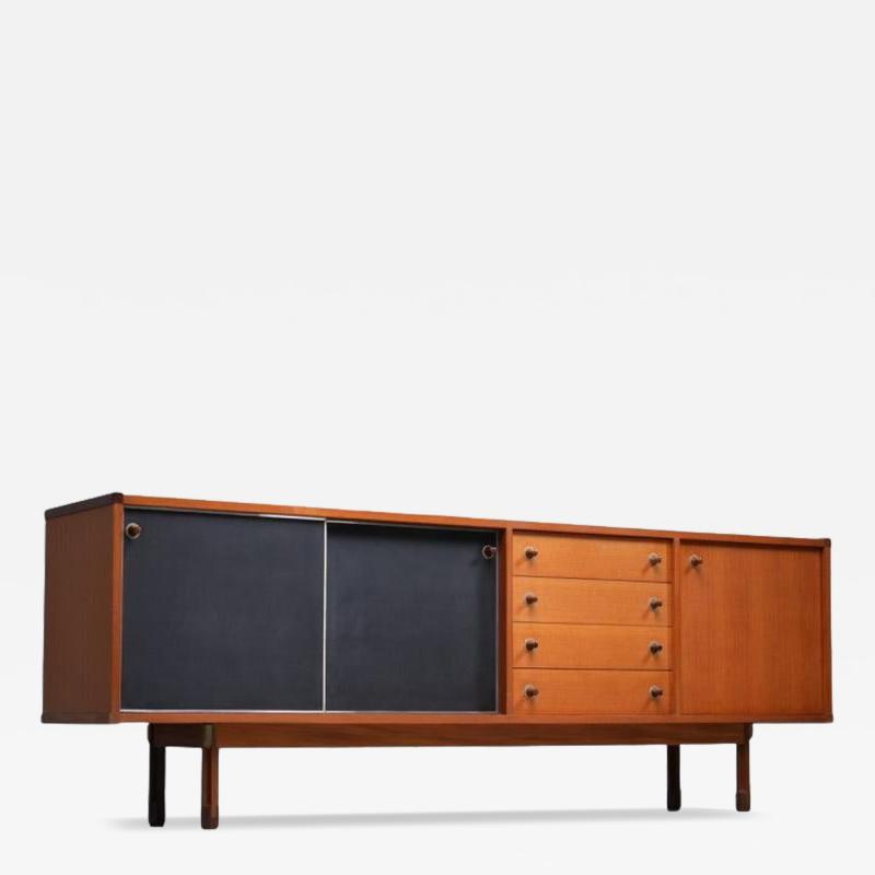 Italian Sideboard in Teak Metal and Black Laminate 1960s
