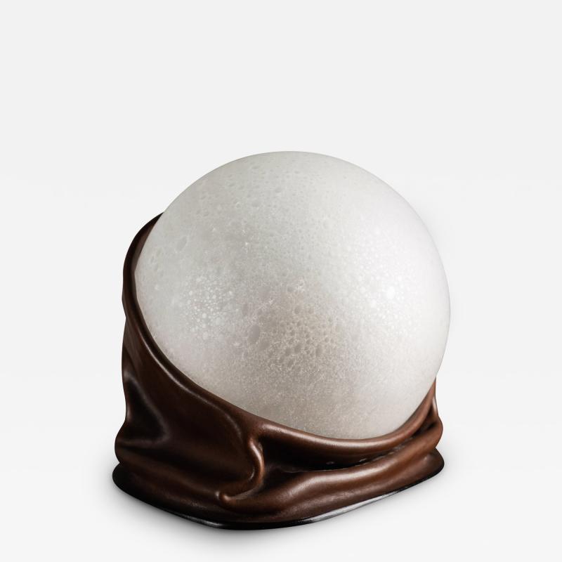 Italian Space Age Leather and Frosted Glass Orb Lamp by Nova Tecno