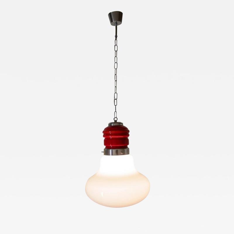 Italian Space Age Pendant Ceiling Lamp Red Color Murano Glass by Mazzega 1970s