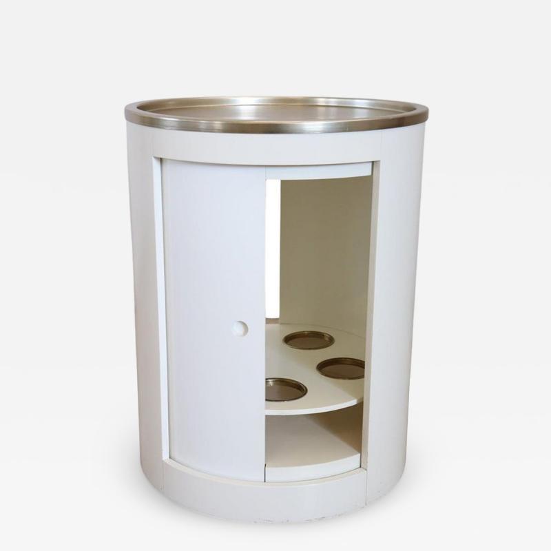 Italian Space Age White Bar Cart on Wheels with Sliding Door 1960s