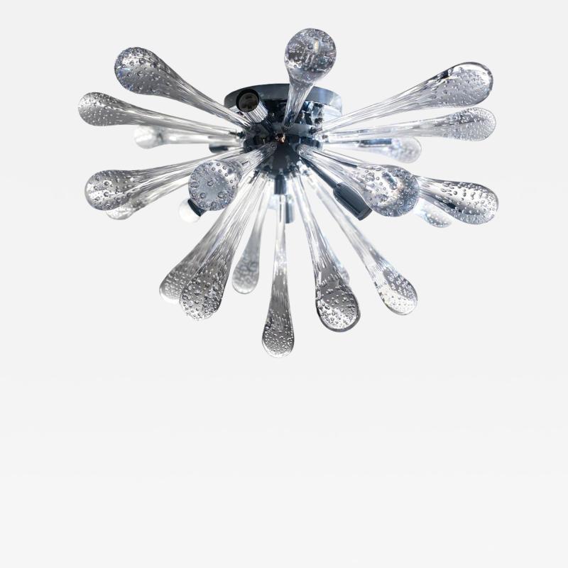 Italian Sputnik Flush Mount Made With Drops Murano Glass With Bubbles Inside