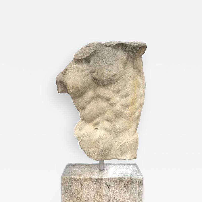 Italian Stone Sculpture of Classical Torso with Base