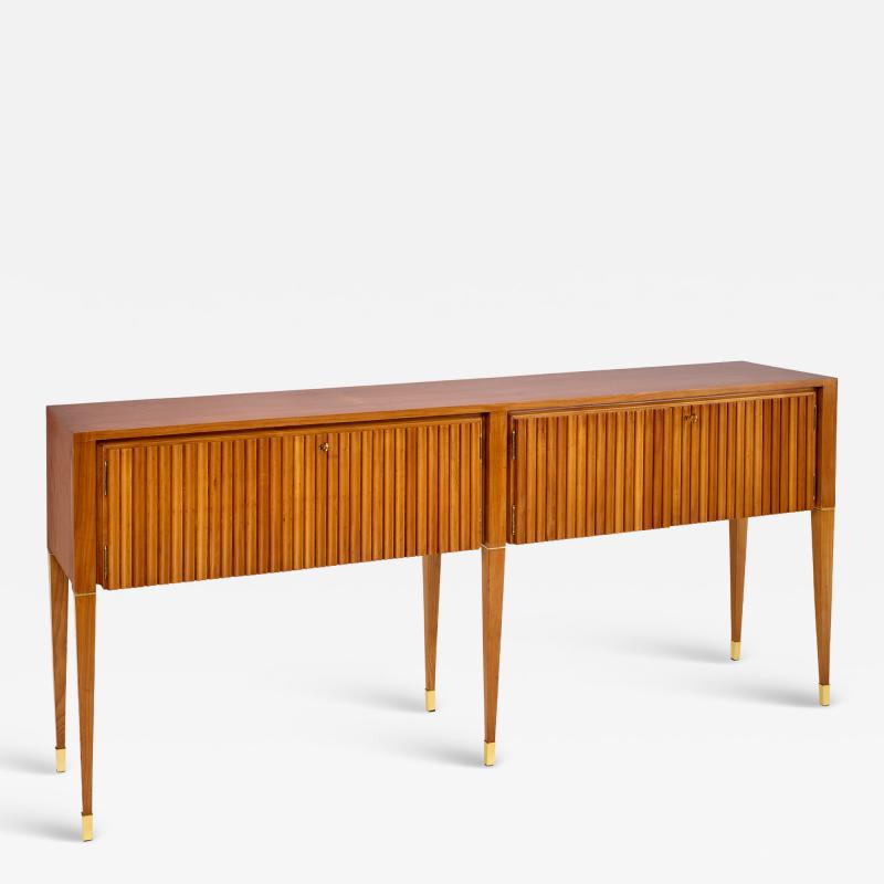 Italian Tall Narrow Cabinet with Rippled Doors 1950s