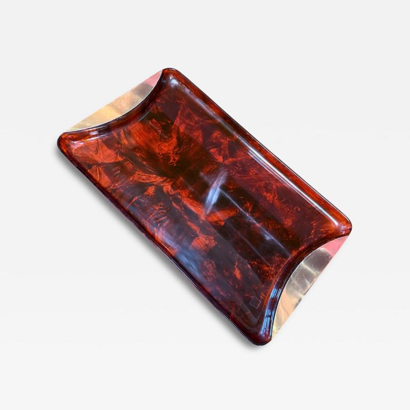 Italian Tortoiseshell Lucite and Brass Tray 1970s