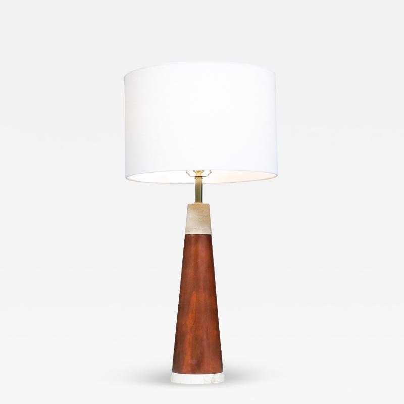 Italian Travertine Walnut Cone Style Table Lamp