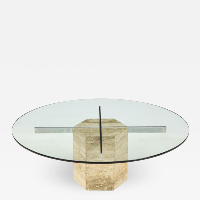 Italian Travertine and Glass Circular Coffee Table