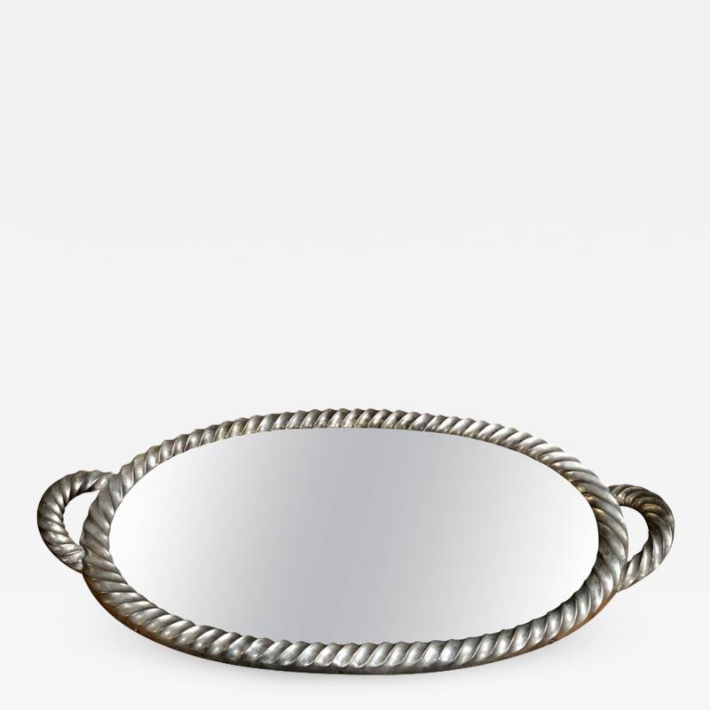Italian Tray in Silver Leaf with Mirrored Glass Top 1940s