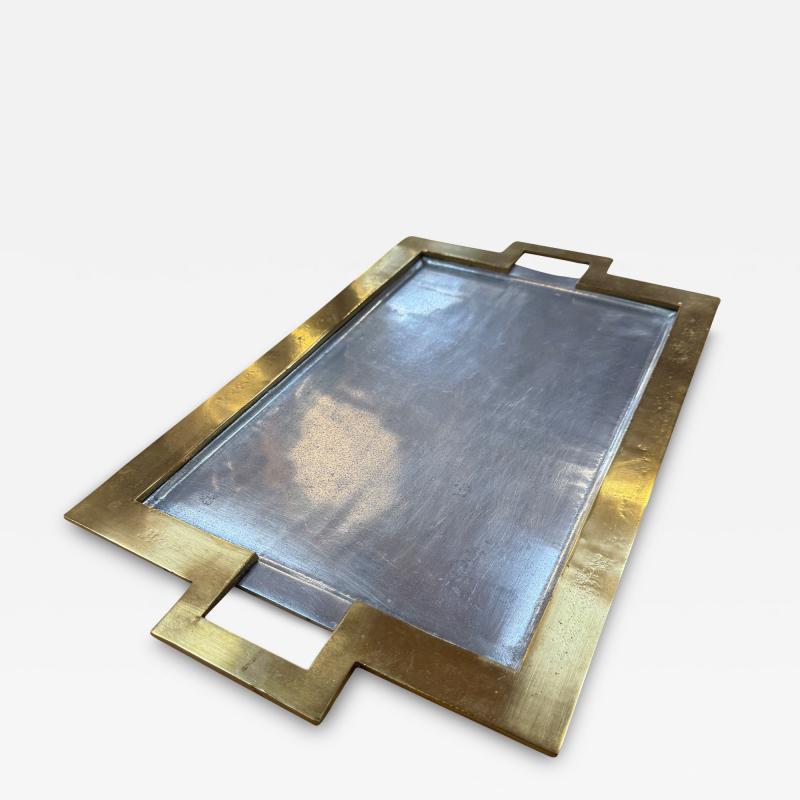 Italian Tray with brass frame and metallic finish 80s 