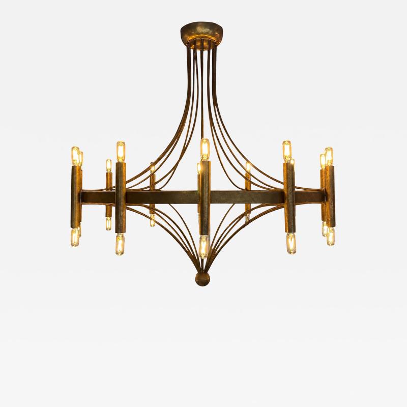Italian Twelve Light Bronze Chandelier Mid Century Modern circa 1970s