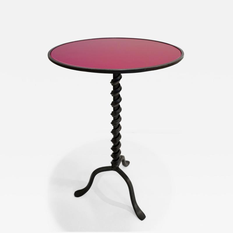 Italian Twisted Cast Iron Customizable Fuchsia Glass Color Side Coffee Table