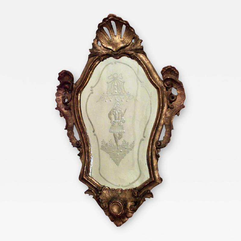Italian Venetian Gilt Wood Etched Wall Mirror