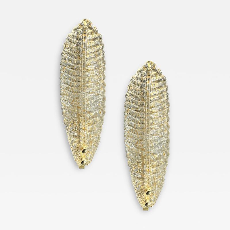 Italian Venetian Gold Graniglia Leave Murano Glass Walls Sconce a Pair