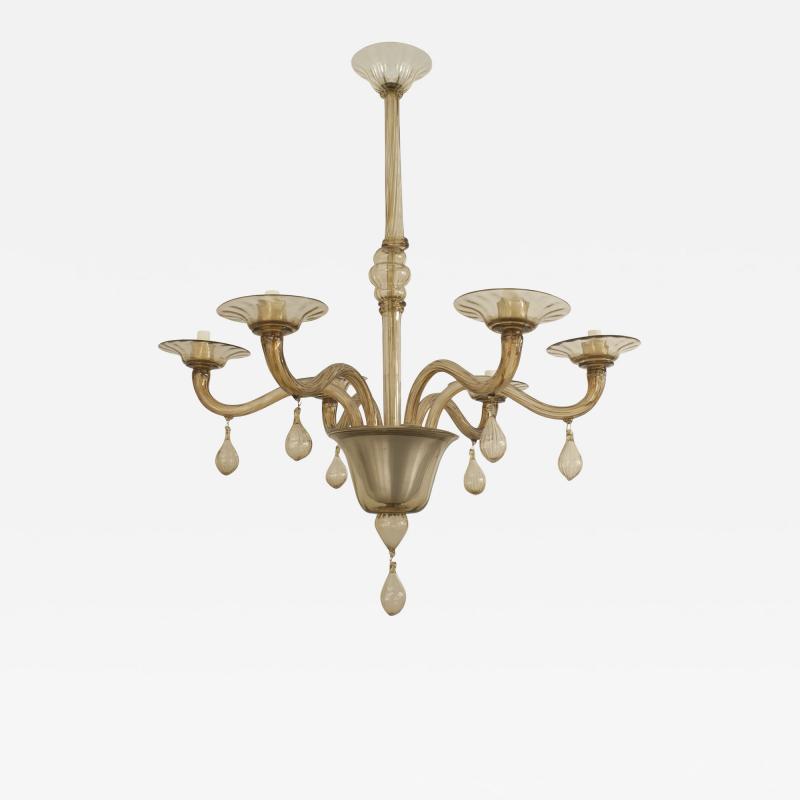 Italian Venetian Murano 1940s Style Smoky Amber Glass Chandelier