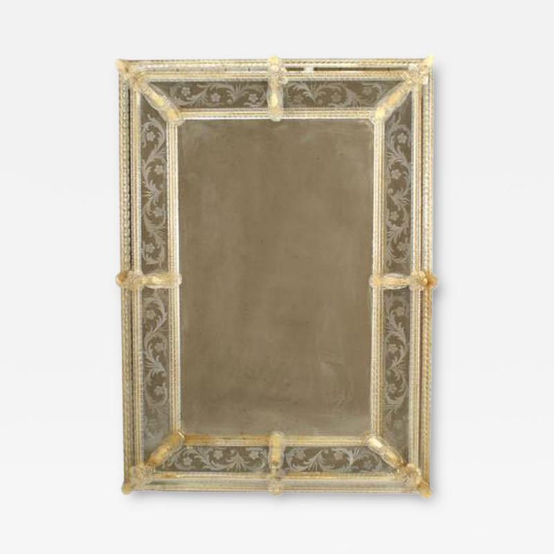 Italian Venetian Murano Etched Floral Design Wall Mirror
