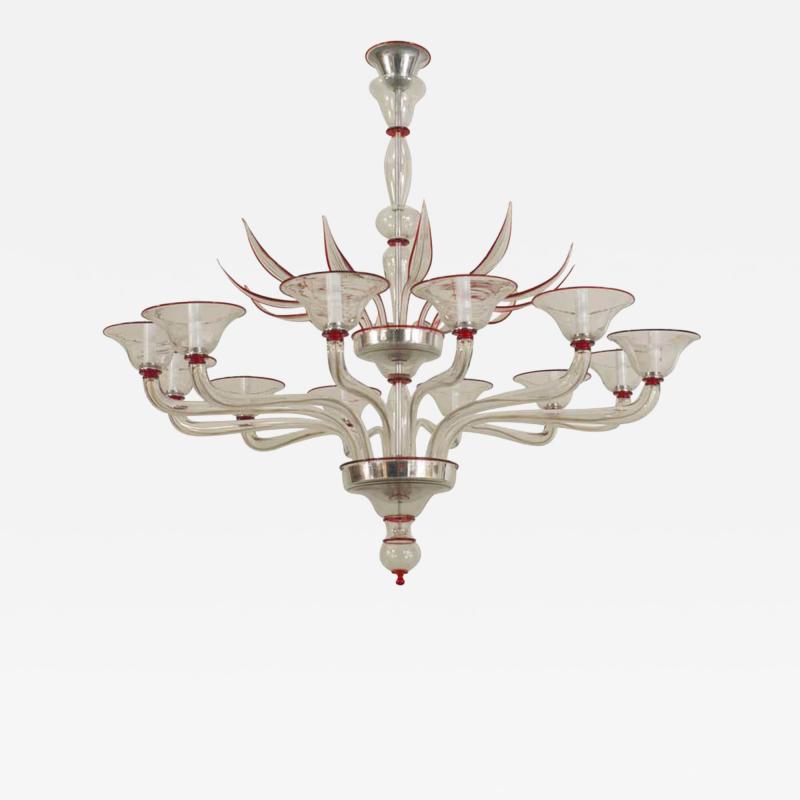 Italian Venetian Murano Glass Feather Chandelier