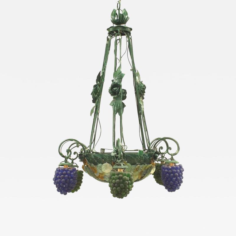 Italian Venetian Murano Grape and Flower Chandelier