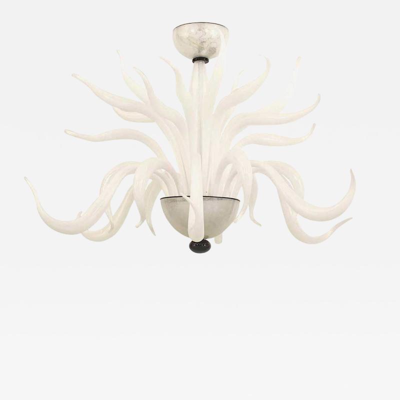 Italian Venetian Murano White Glass Chandelier