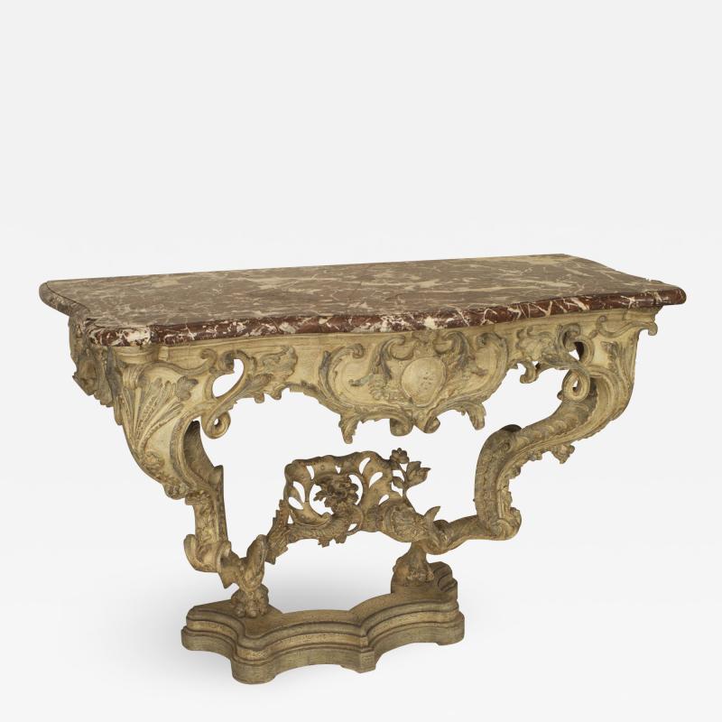 Italian Venetian Painted Marble Top Console Table