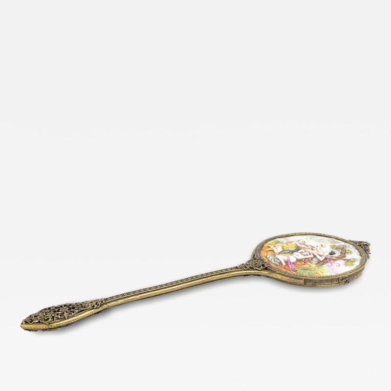 Italian Venetian Style Brass and Porcelain Hand Mirror