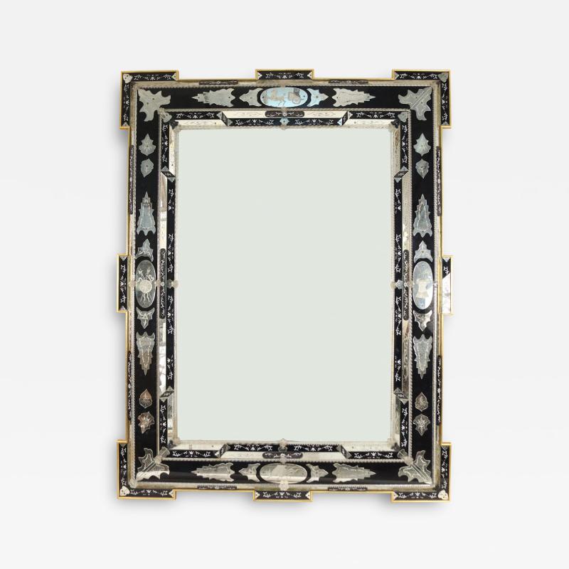 Italian Venetian Style Monumental Etched Glass Wall Mirror