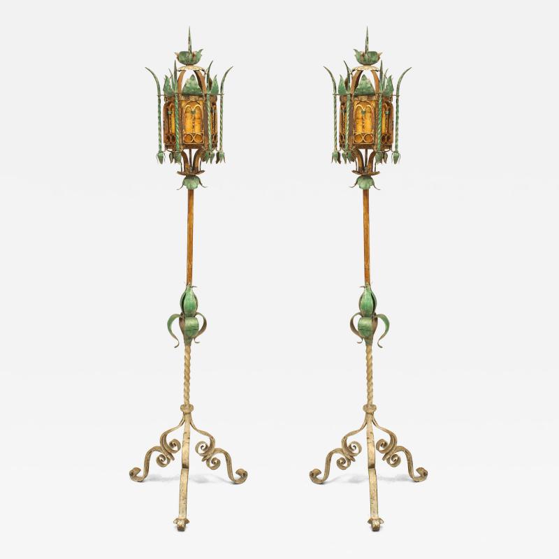 Italian Venetian Style Patinated Iron Floor Lamps
