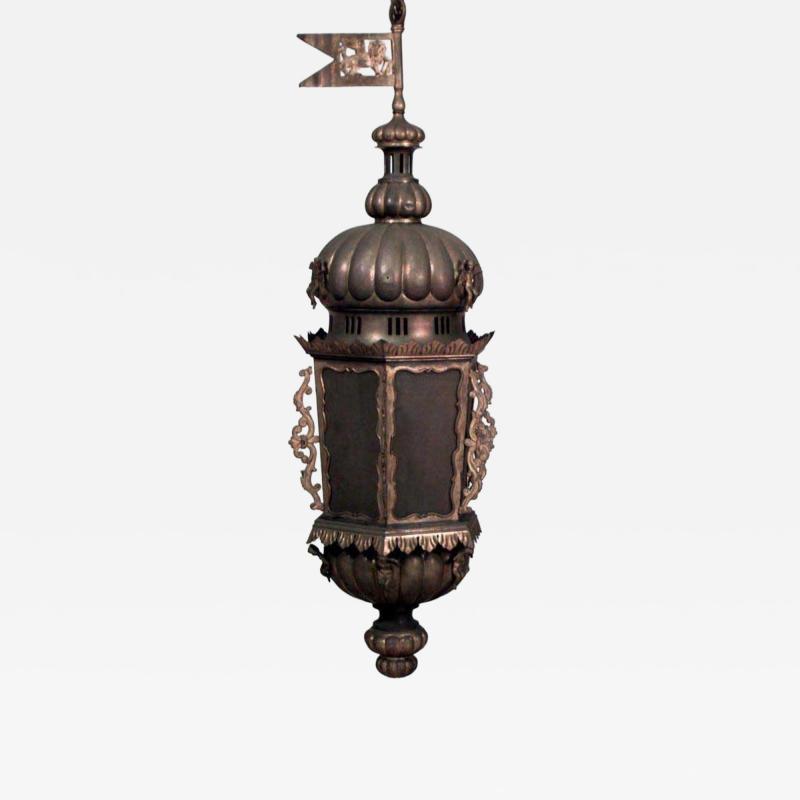 Italian Venetian style 19th Cent brass 6 sided hanging lantern