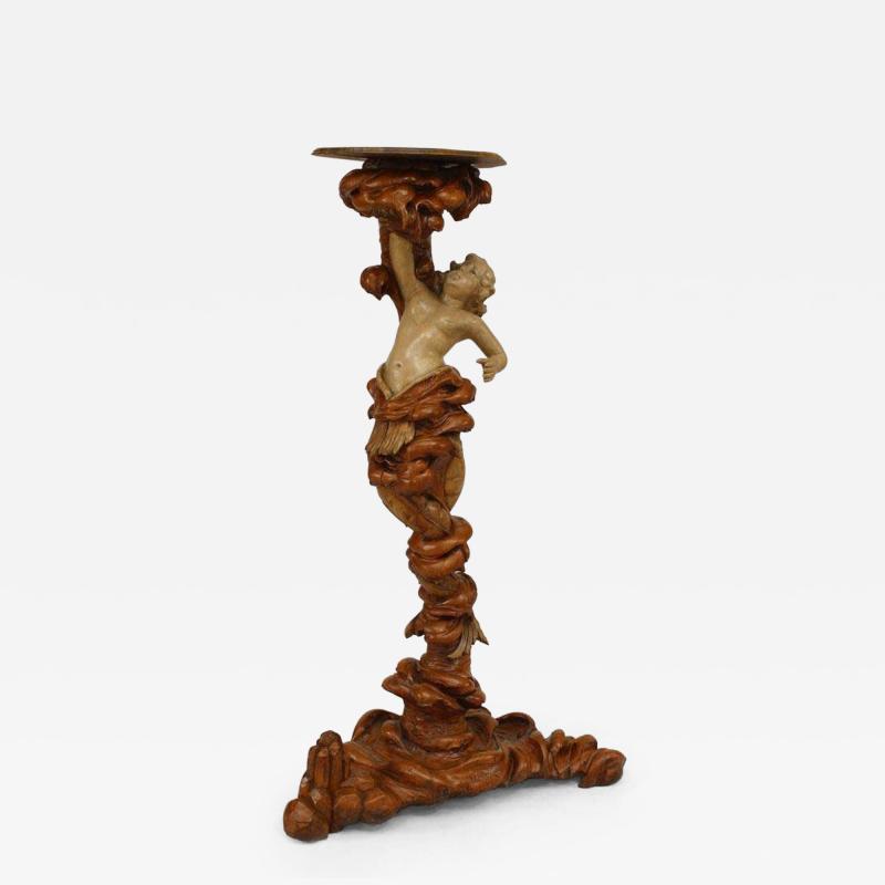 Italian Venetian style cream painted and walnut mermaid pedestal