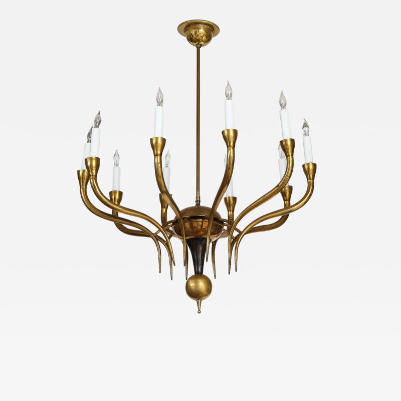 Italian Vintage Brass Chandelier Ten Lights Mid Century Modern 1950