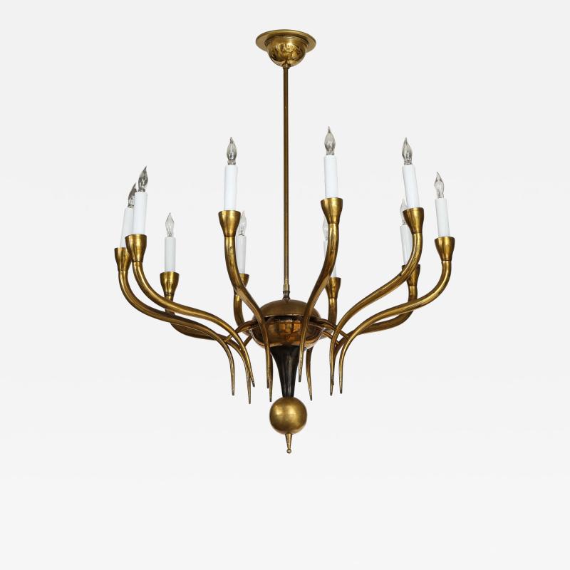 Italian Vintage Brass Ten Light Chandelier