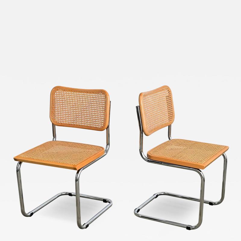 Italian Vintage Breuer Cesca Style Side Chairs with Cane Seats