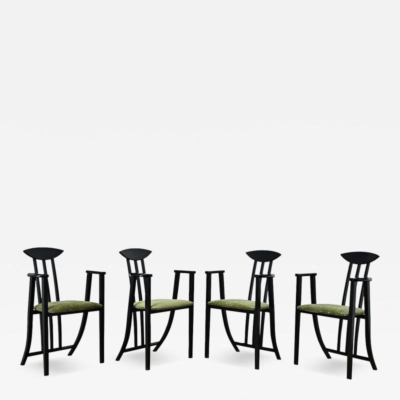 Italian Vintage Set of Four Ebonized Upholstered Armchairs