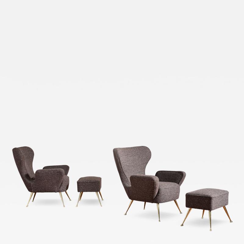 Italian Wingback Chairs with Footstools
