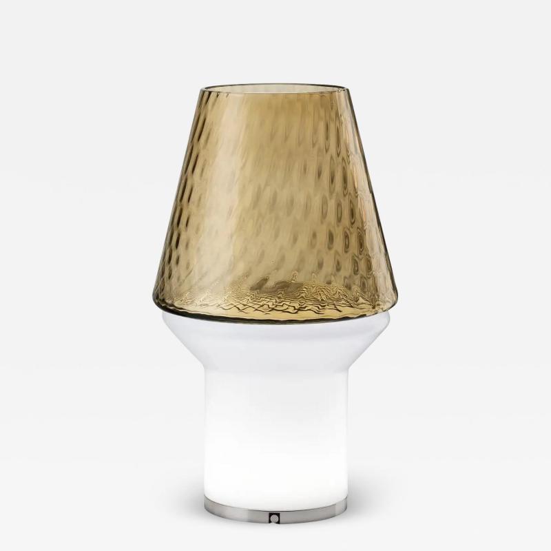 Italian Wireless Dimmable White Amber Gold Glass Portable Table Lamp Lit Vase