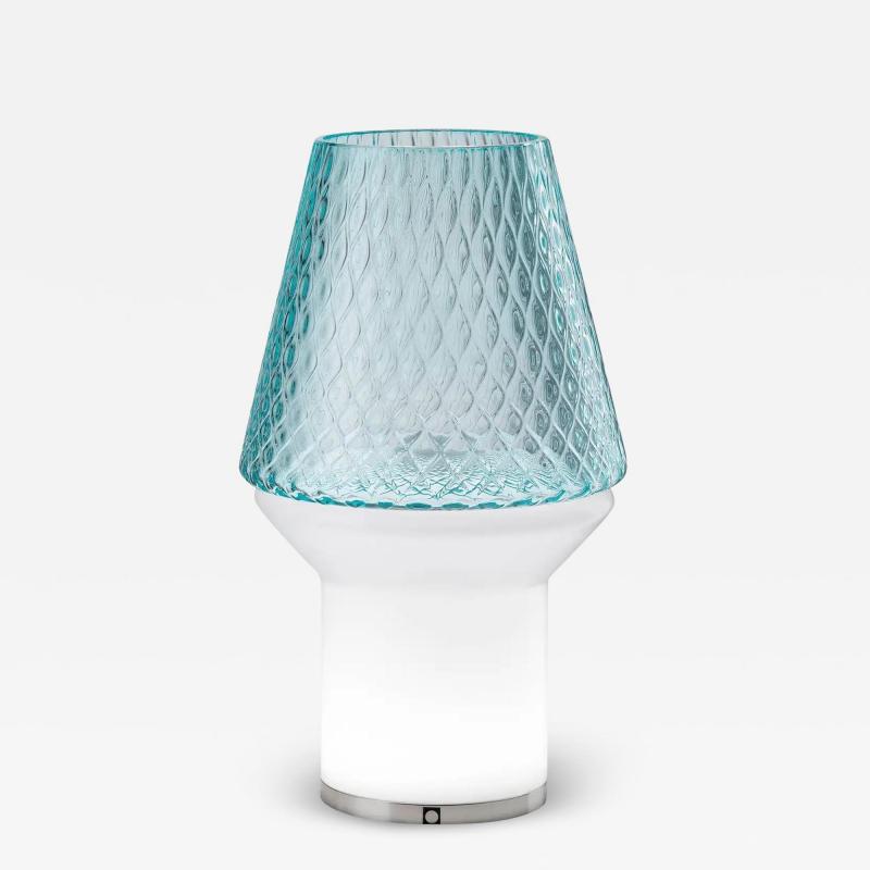 Italian Wireless Dimmable White Light Blue Glass Portable Table Lamp Lit Vase