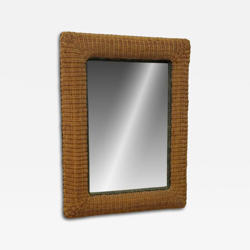 Italian Woven Rattan Mirror 1970s