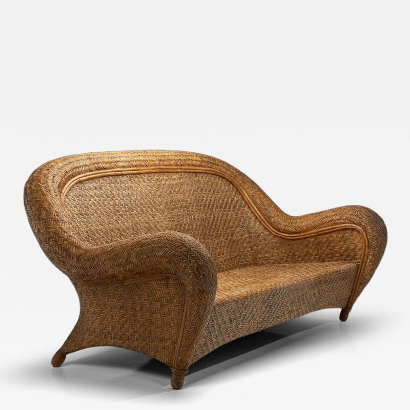 Italian Woven Wicker Sofa Italy 1960s