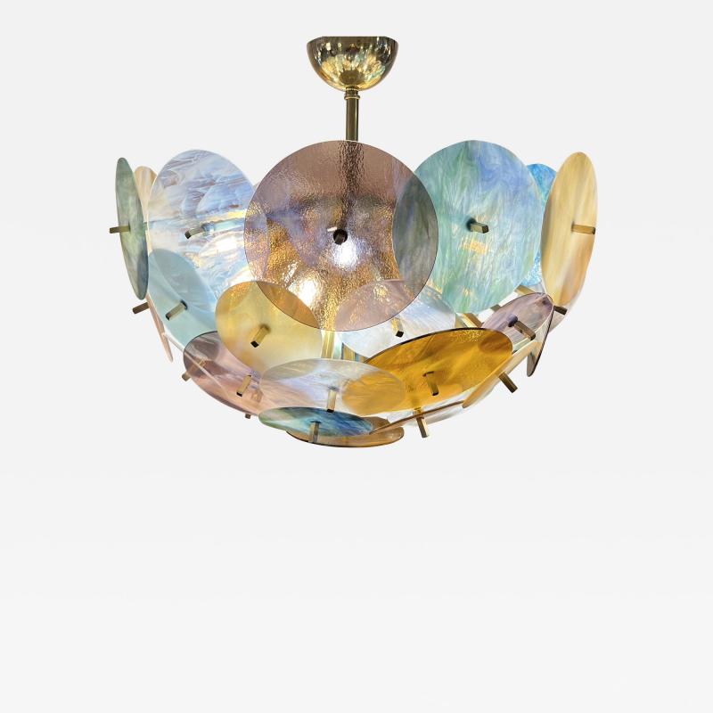 Italian Yellow White Pink Aqua Blue Pastel Murano Glass Brass Sputnik Chandelier