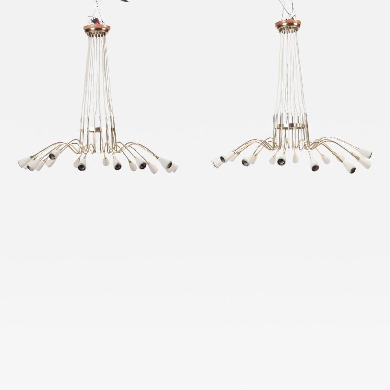 Italian brass and spun aluminum 16 arms chandeliers circa 1950 