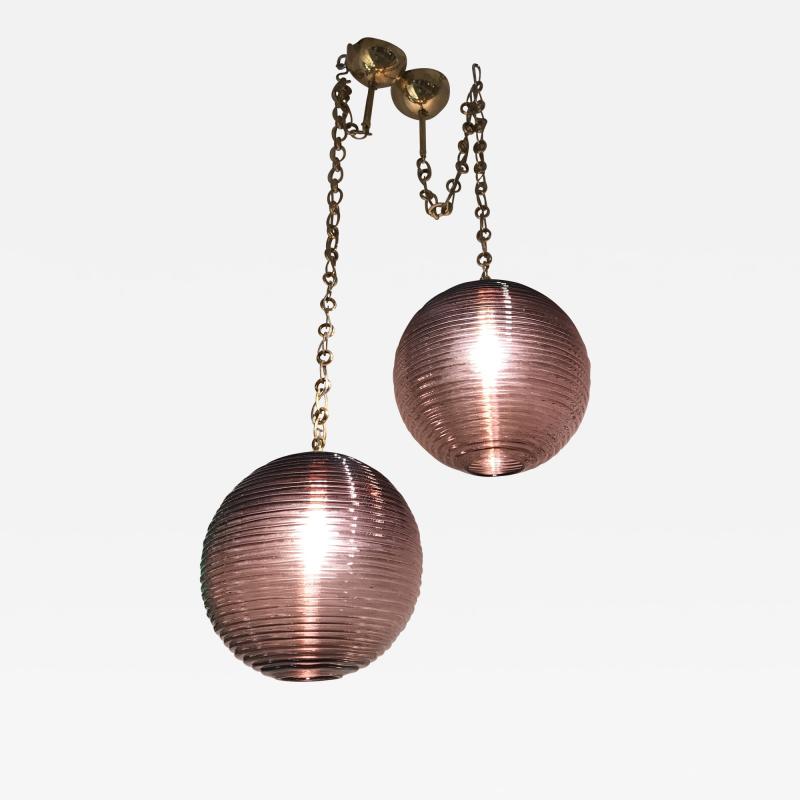 Italian handblown textured purple glass pendant with brass chain