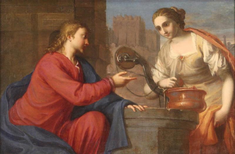 Italian painting of the 17th century Jesus and the Samaritan at the well 