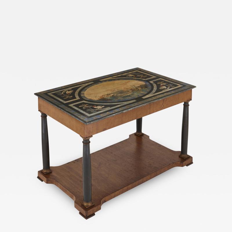 Italian partly ebonised walnut coffee table with scagliola top