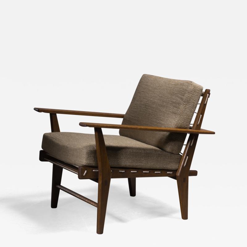 Italian rope chair in solid teak with new green wool upholstery