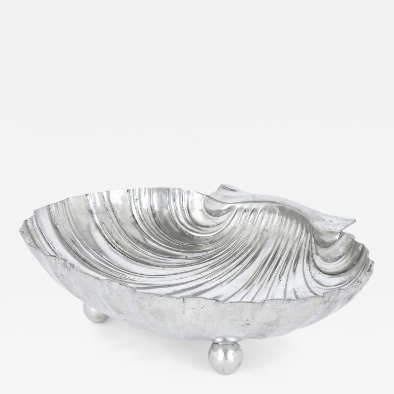 Italian scallop shell shaped pewter fruit bowl